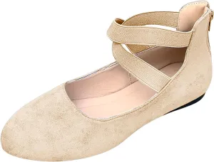 Women's Loafer Flat Women's Comfortable Ballet Flat Shoes with Ankle and Elastic Straps Lightweight Slip On Evening