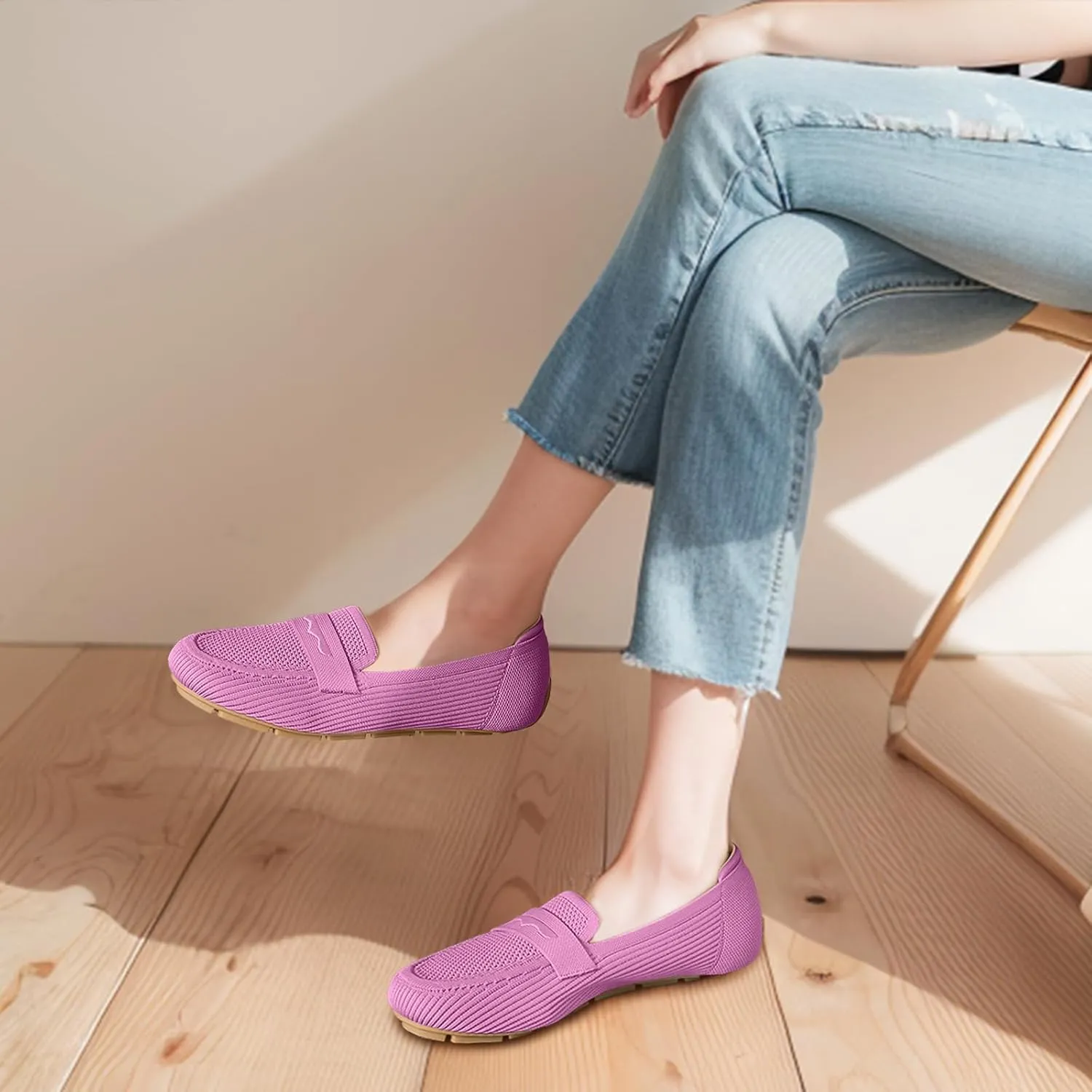 Womens Loafers Comfortable Knit Driving Shoes Washable Casual Work Slip on Loafer