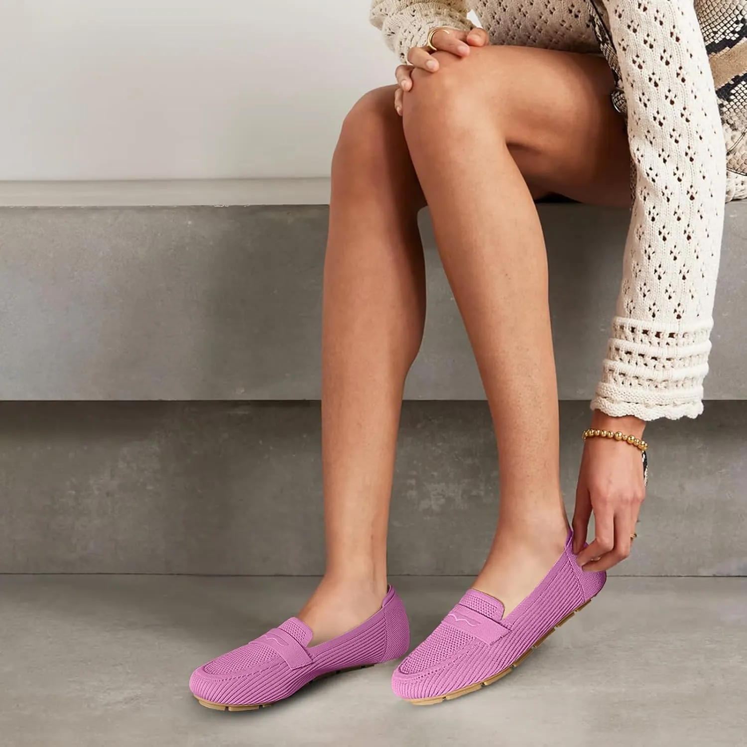 Womens Loafers Comfortable Knit Driving Shoes Washable Casual Work Slip on Loafer