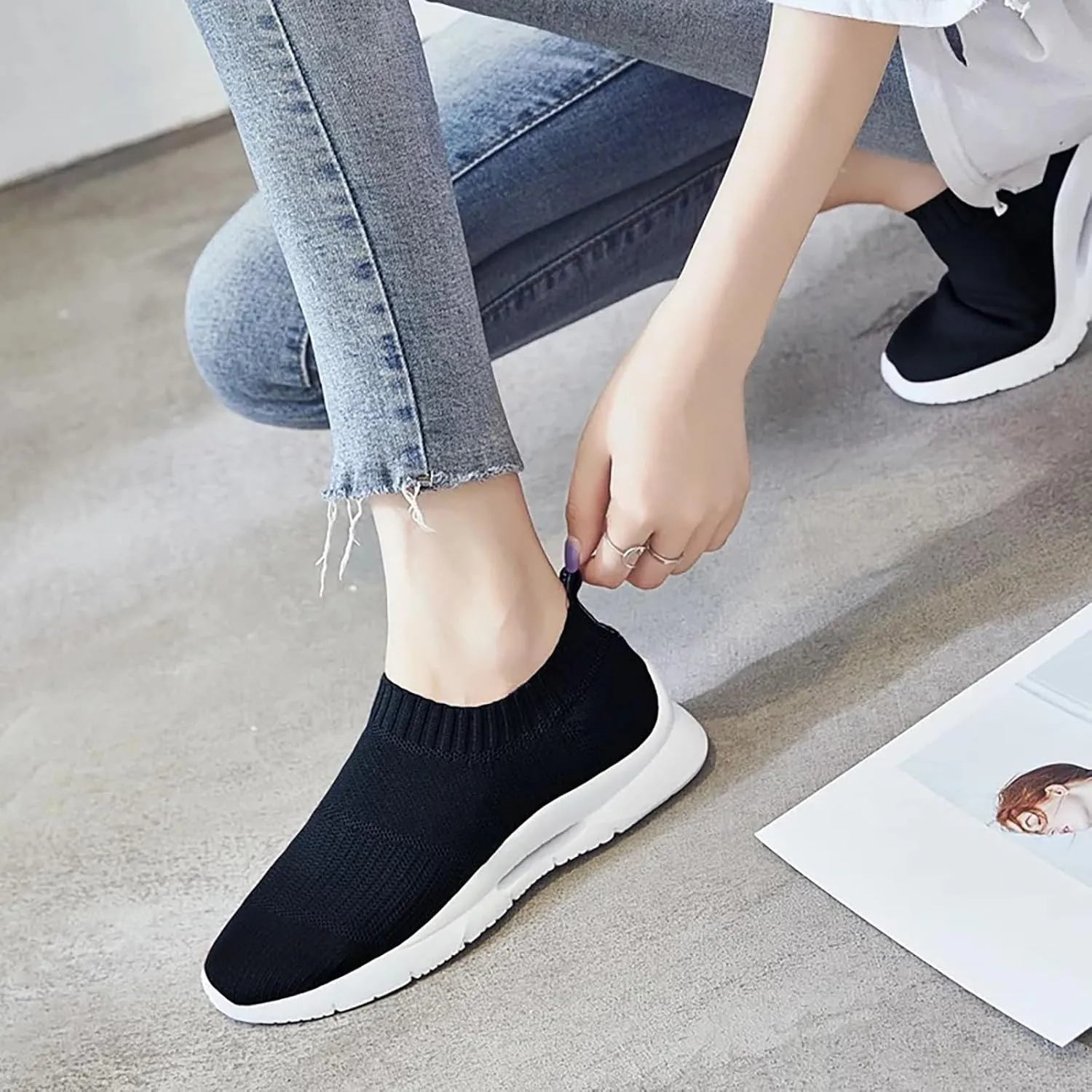 Womens Non Slip Work Shoes Slip On Water Resistant Non Slip Work Shoes Women Sports Women's Casual Shoes Dress Sneakers Black Tennis Shoe Loafers Shoe