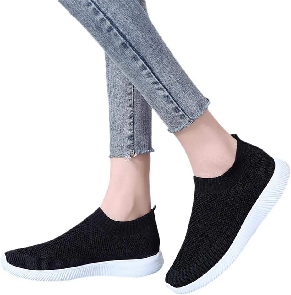 Women's Running Shoes All Black Pull On Sneakers Womens Black Womens Slip On Shoes with Arch Support Washable Womens High Top Sneakers Black Trendy Slip On Sneakers for Women 2023