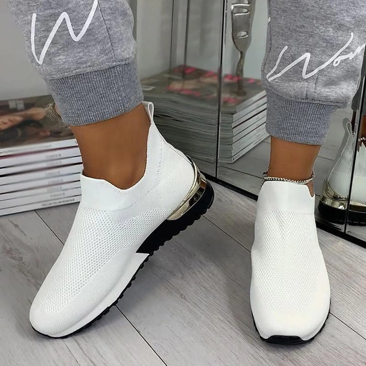 Women’s Slip-On Shoes Casual Lace-Free Walking Loafers Tennis Shoes Men Arch Support Women's Shoes Casual Men's Fashion Sneakers Tennis Shoe Casual Loafers