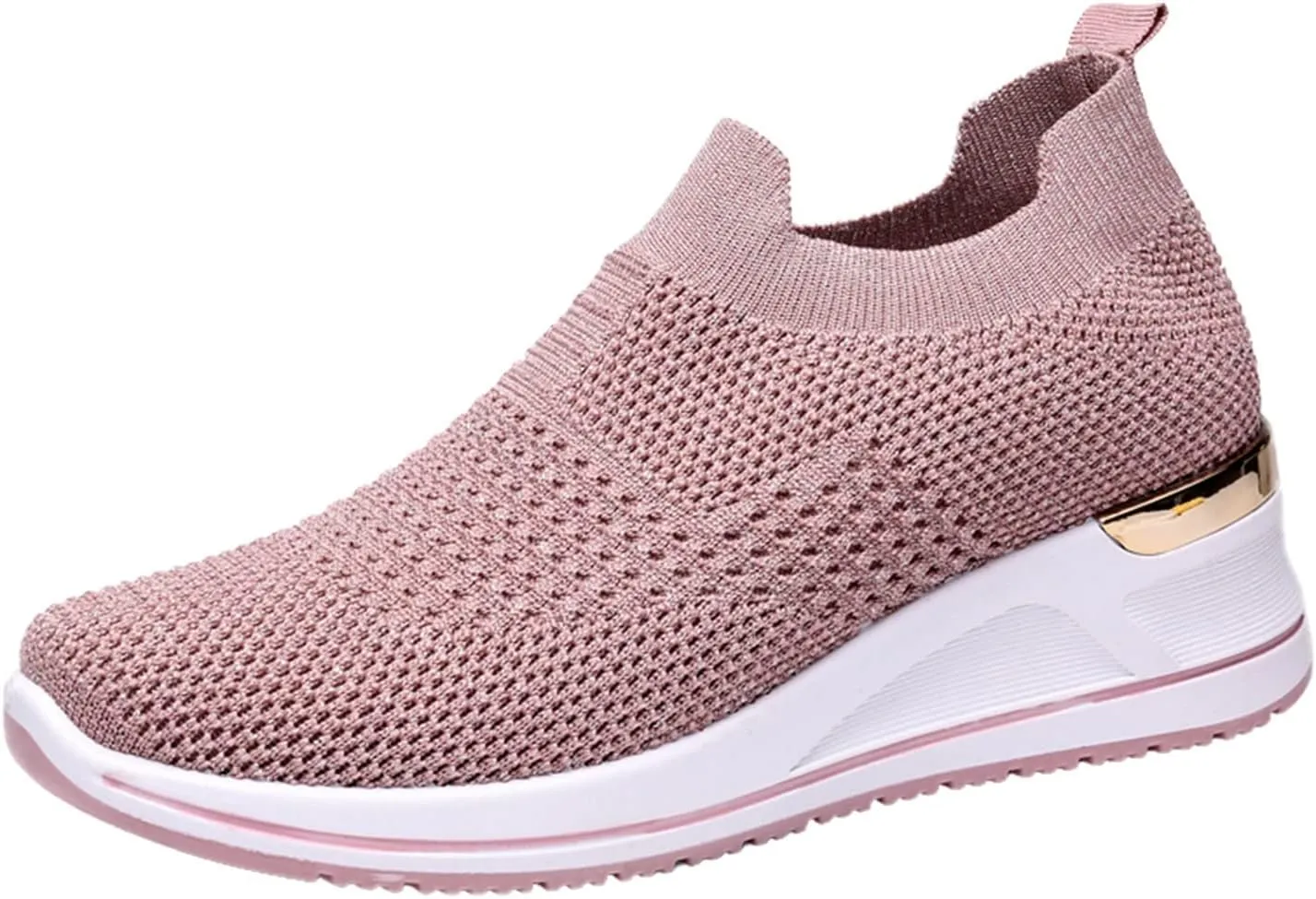 Women’s Walking Shoes Elastic Fly Woven Mesh Shoes Breathable Comfortable Wedge Shoes Arch Support Shoes