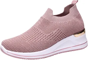 Women’s Walking Shoes Elastic Fly Woven Mesh Shoes Breathable Comfortable Wedge Shoes Arch Support Shoes
