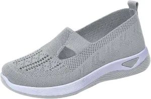 Women's Woven Orthopedic Breathable Soft Shoes Fashion Lightweight Go Walk Shoes for Women Mesh Breathable Hands Free Slip in Sneakers with Arch Support