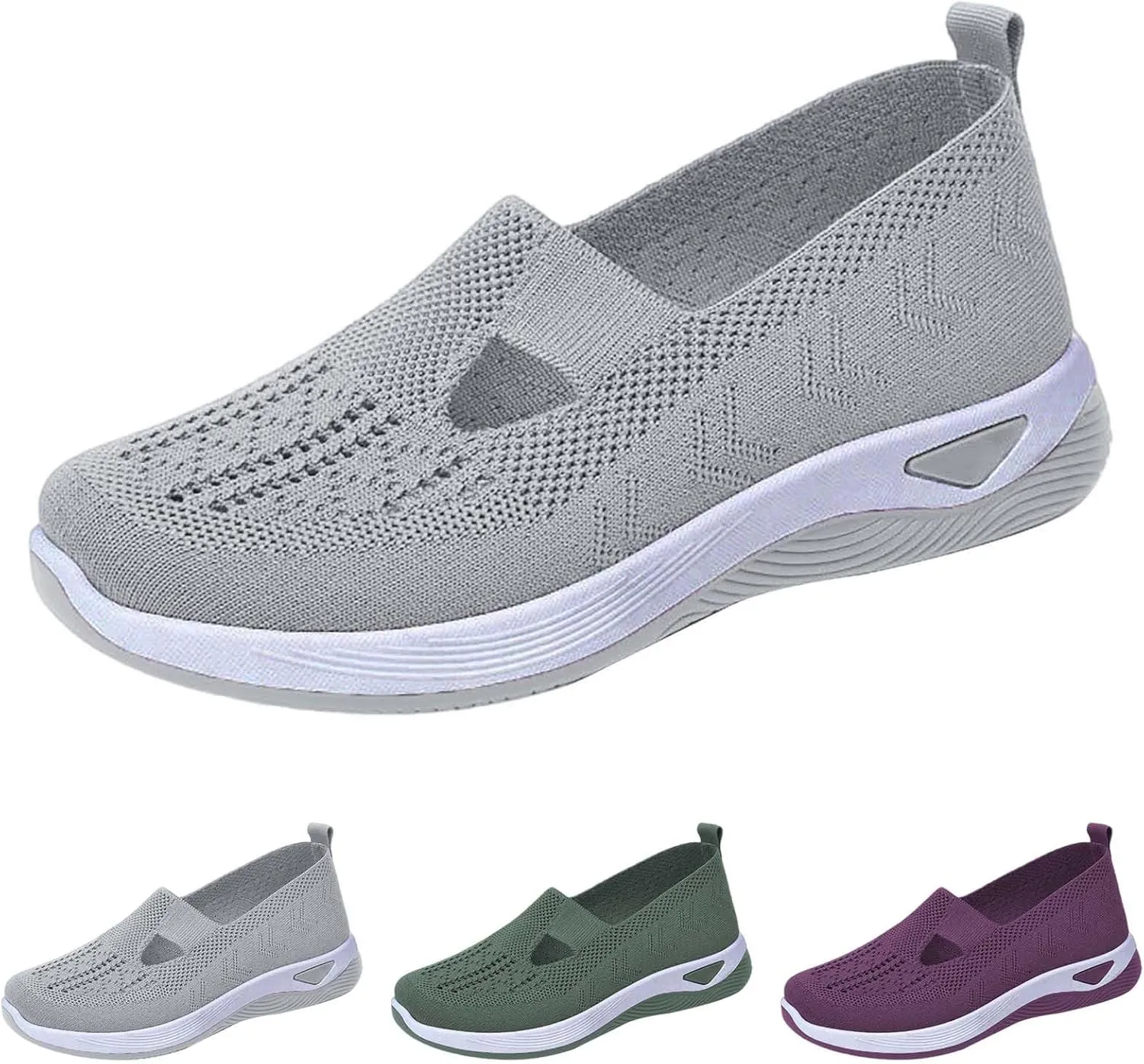 Women's Woven Orthopedic Breathable Soft Shoes Fashion Lightweight Go Walk Shoes for Women Mesh Breathable Hands Free Slip in Sneakers with Arch Support