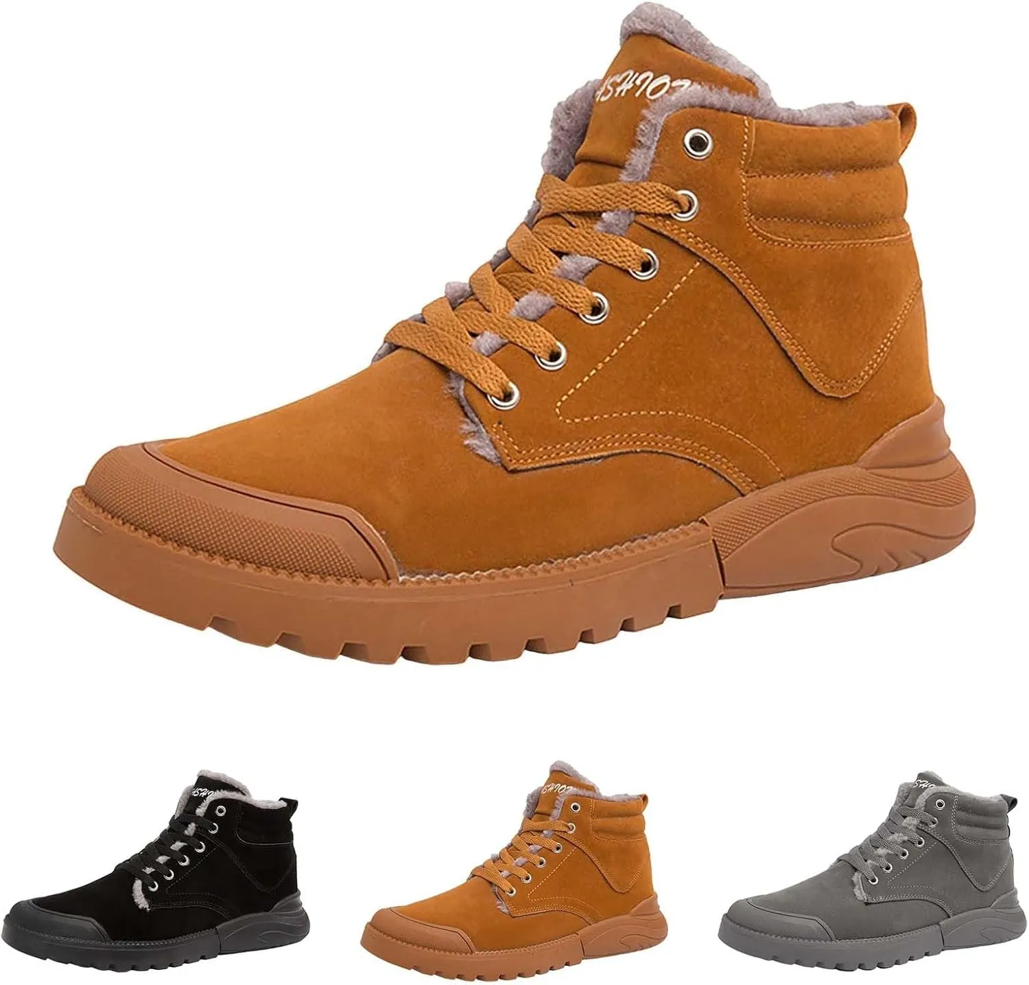 Work Boots for Men Cowboy Style Hiking Sneakers Warm Fur Lined Women Safety Toe Shoes with Zipper Outdoor Botas Waterproof Soft Toe Work Hike Grounded Footwear