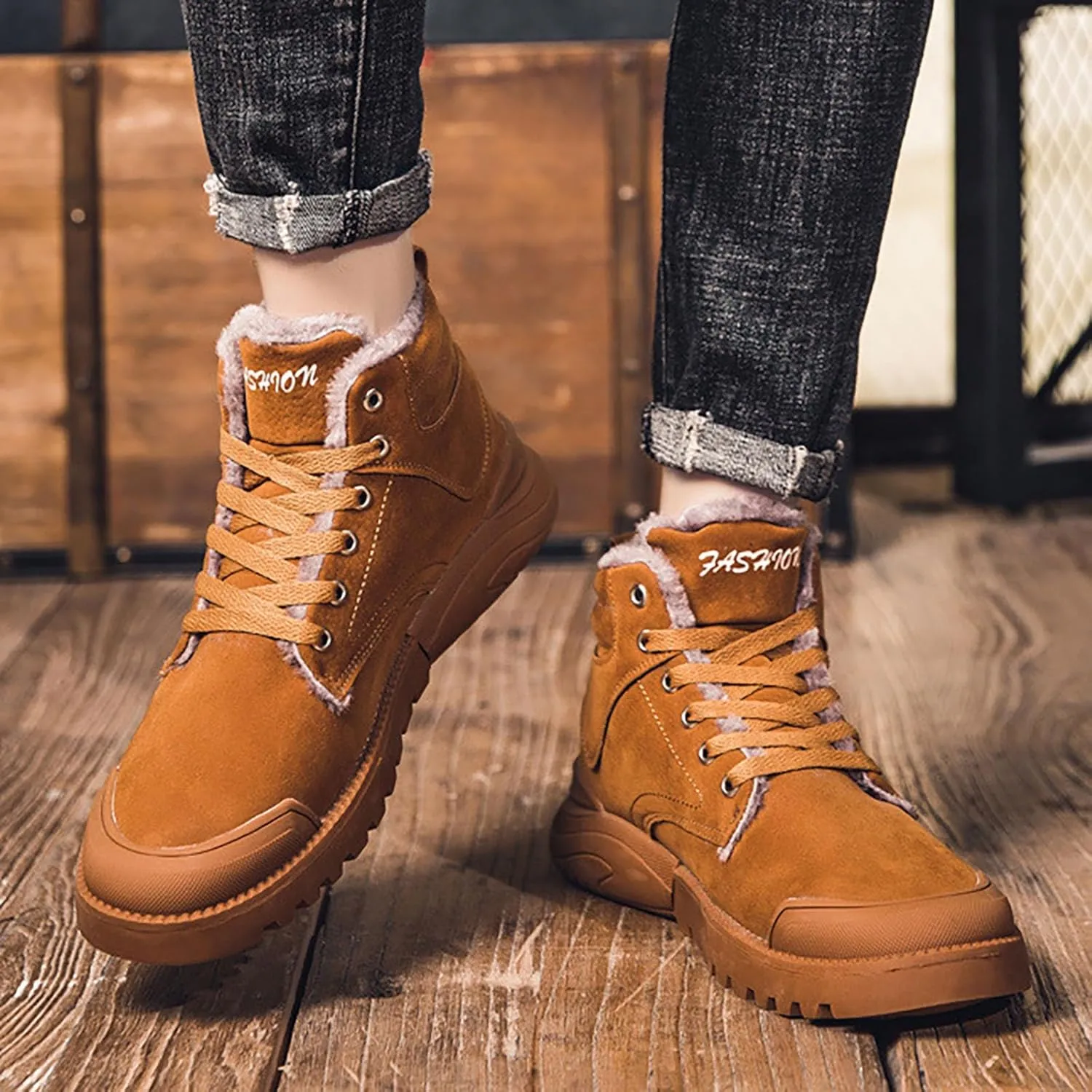 Work Boots for Men Cowboy Style Hiking Sneakers Warm Fur Lined Women Safety Toe Shoes with Zipper Outdoor Botas Waterproof Soft Toe Work Hike Grounded Footwear
