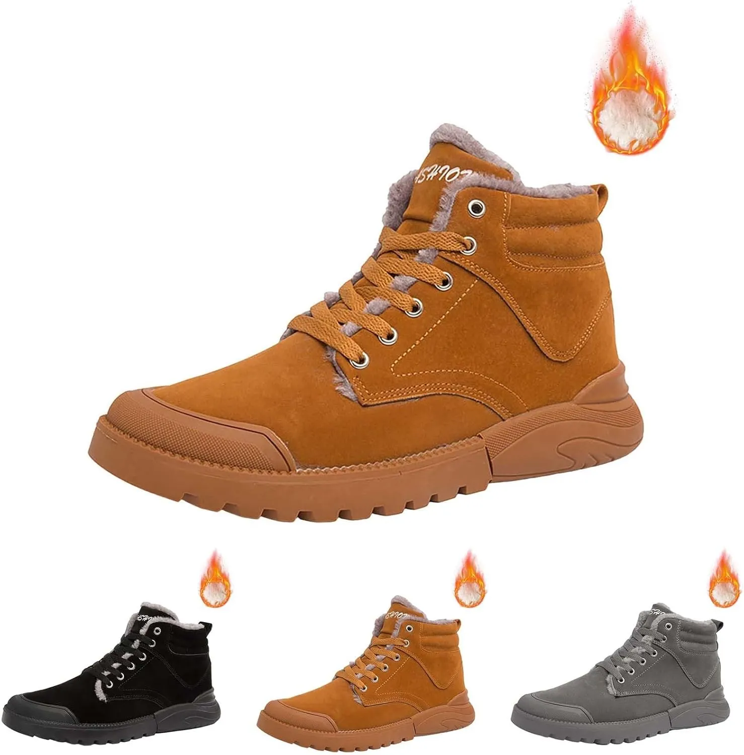 Work Boots for Men Cowboy Style Hiking Sneakers Warm Fur Lined Women Safety Toe Shoes with Zipper Outdoor Botas Waterproof Soft Toe Work Hike Grounded Footwear