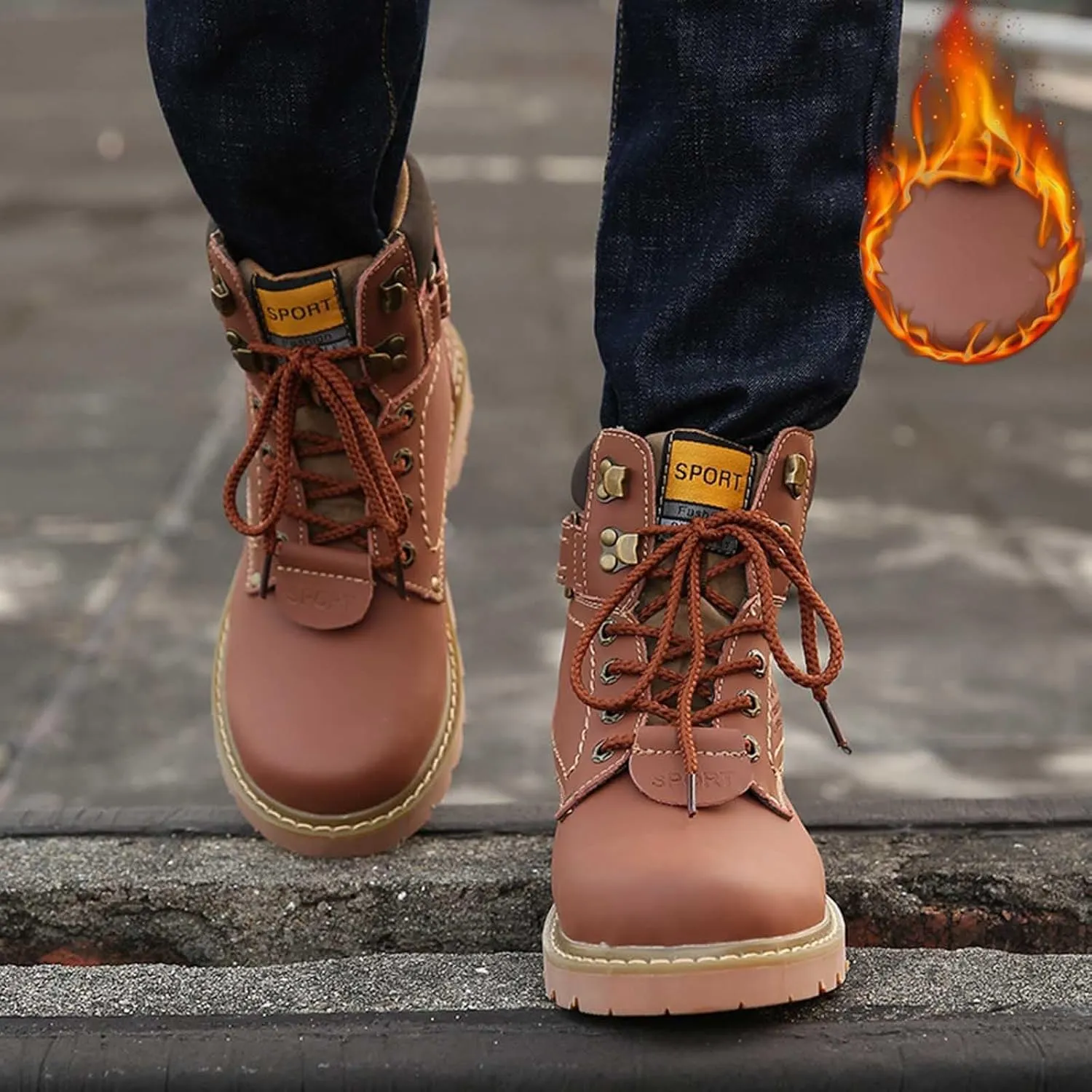 Work Boots for Men Waterproof Hiking Sneakers Shoes with Fur Lined Workout Shoes for Women Insulated Winter Outdoor Botas Waterproof Non Slip Hike Grounded Footwear