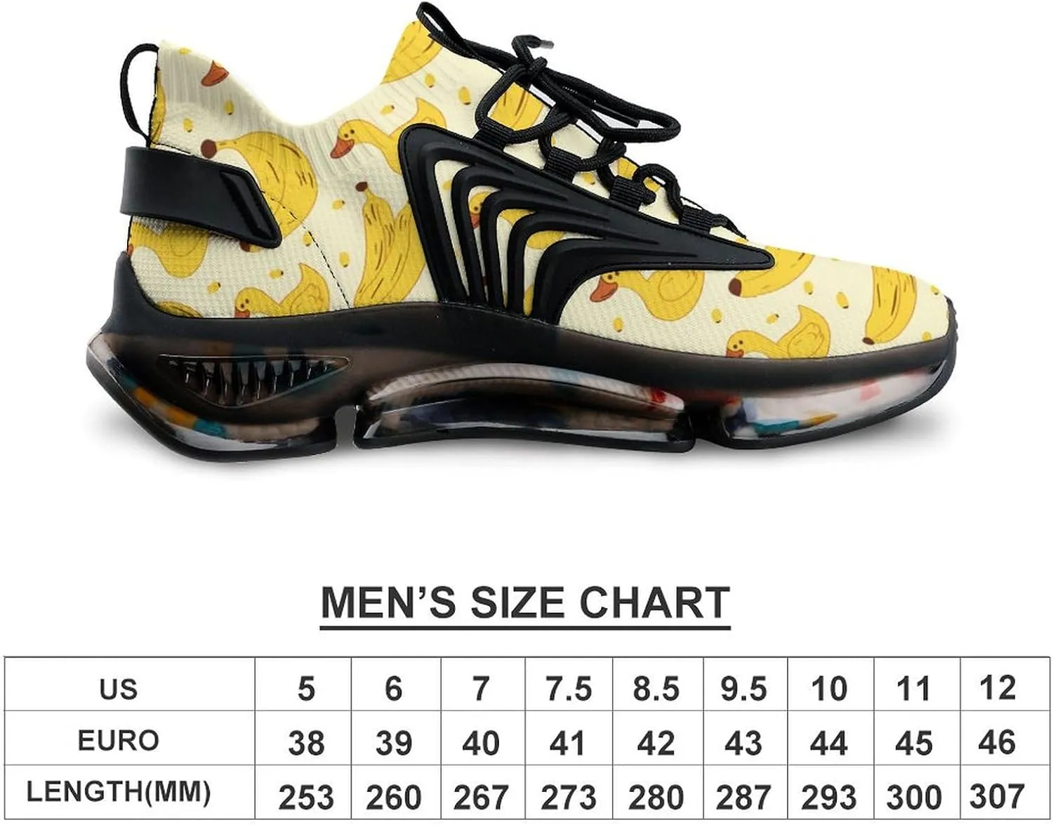 Yellow Duck and Bananas Men's Running Shoes Lightweight Walking Shoe Breathable Sneaker