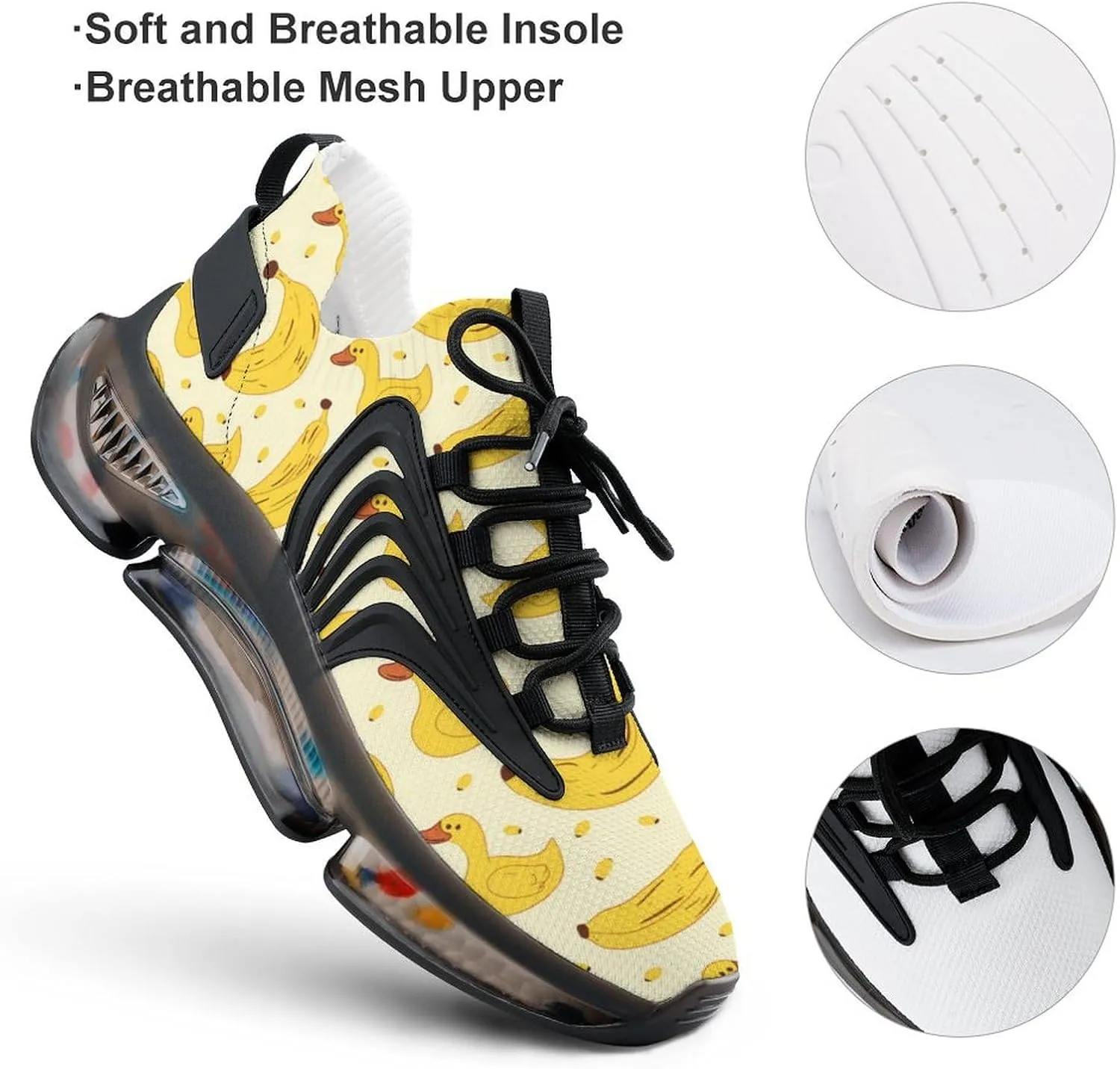 Yellow Duck and Bananas Men's Running Shoes Lightweight Walking Shoe Breathable Sneaker
