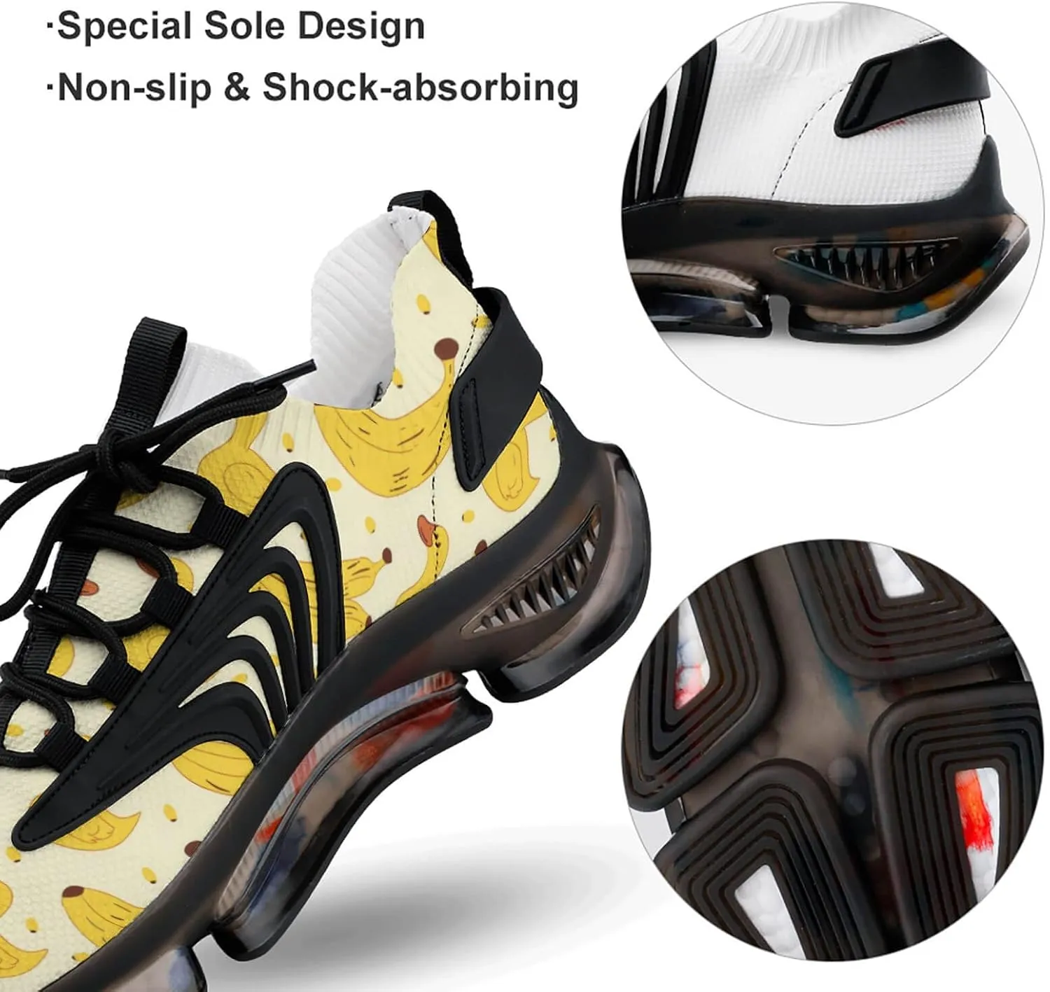 Yellow Duck and Bananas Men's Running Shoes Lightweight Walking Shoe Breathable Sneaker