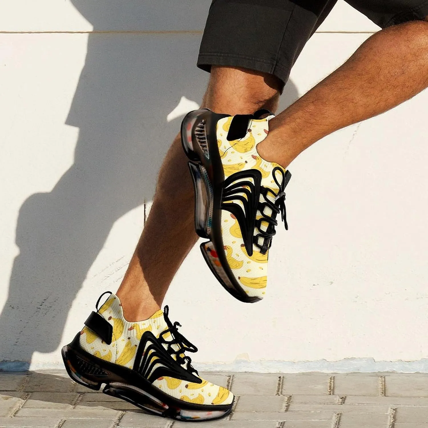 Yellow Duck and Bananas Men's Running Shoes Lightweight Walking Shoe Breathable Sneaker