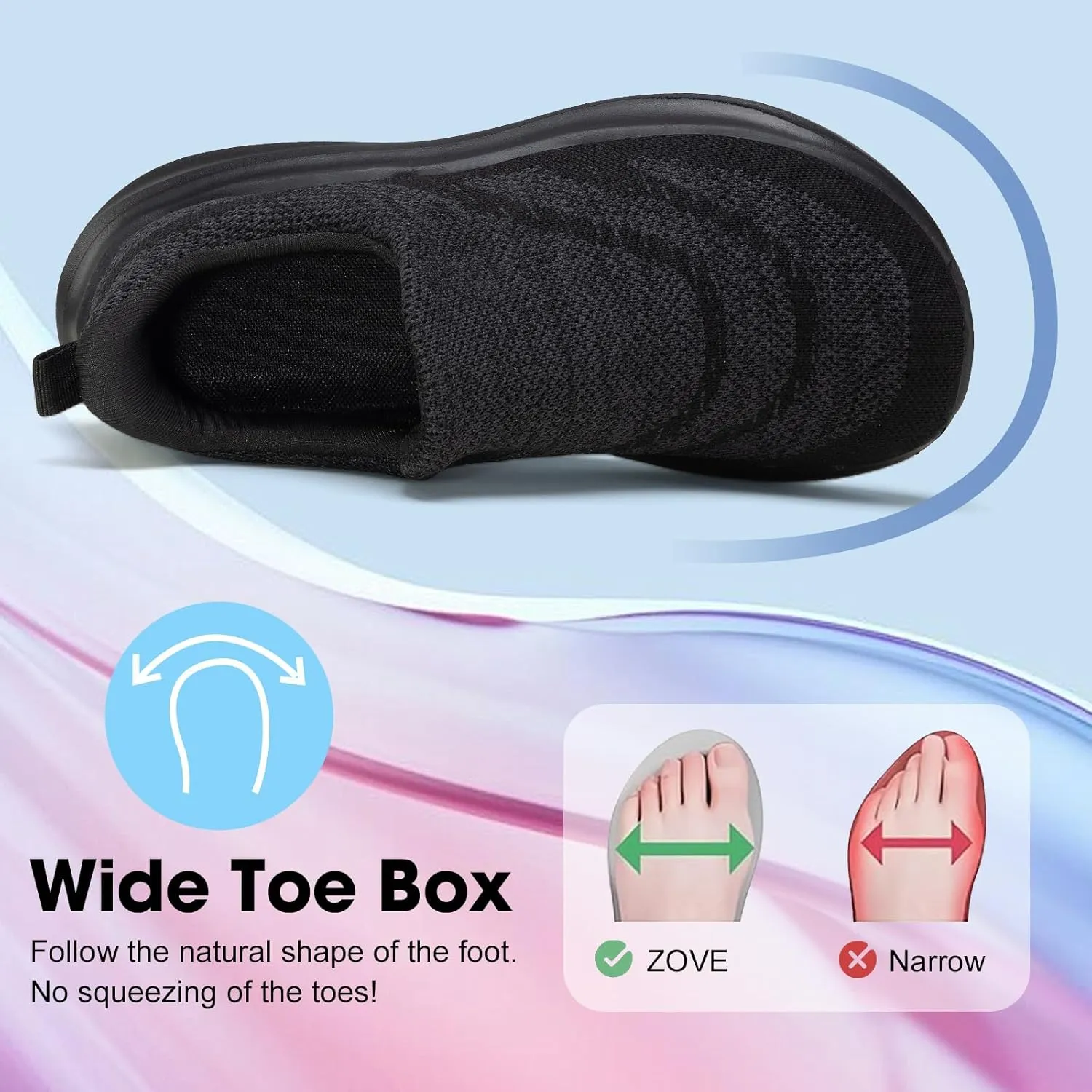 ZOVE Wide Toe Box Shoes Women Hands Free Wide Walking Shoes Ultra Light Tennis Breathable Wide Width Running Sneakers Athletic Gym Workout Trainers