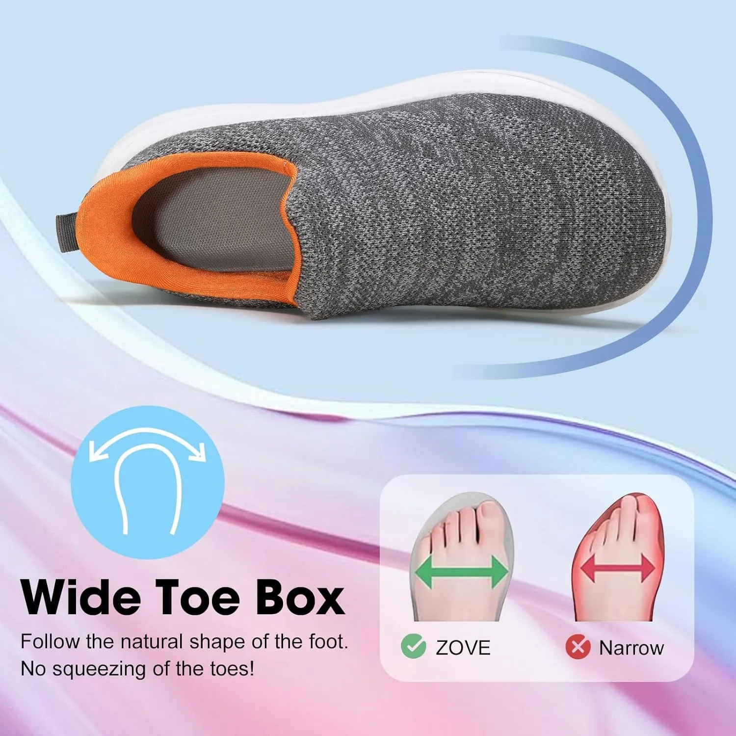 ZOVE Wide Toe Box Shoes Women Hands Free Wide Walking Shoes Ultra Light Tennis Breathable Wide Width Running Sneakers Athletic Gym Workout Trainers