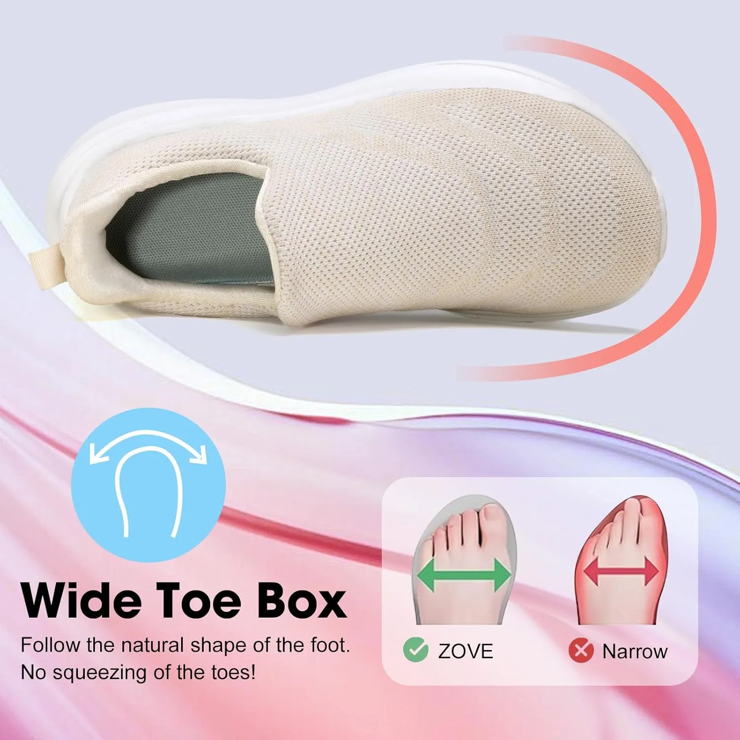 ZOVE Wide Toe Box Shoes Women Hands Free Wide Walking Shoes Ultra Light Tennis Breathable Wide Width Running Sneakers Athletic Gym Workout Trainers