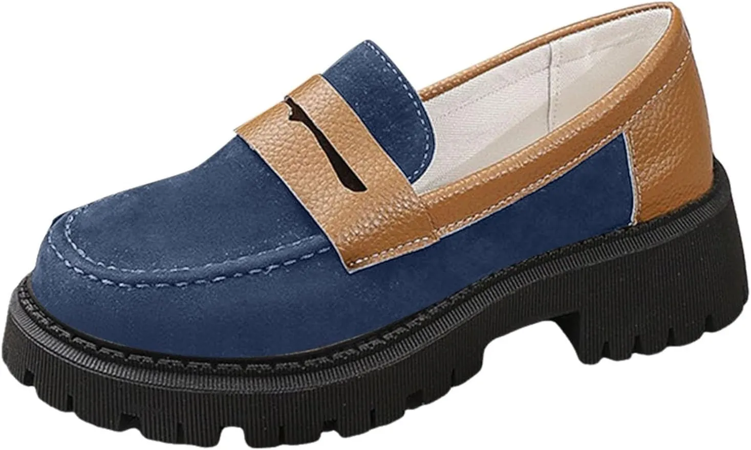 ZSpzx Orthopedic Loafers for Women Platform Chunky Loafer Slip On Arch Support Round Toe Casual Walking Shoes Ladies Cushioned Footbed Dressy Shoes Breathable Comfy Walking Footwear for Daily Wear